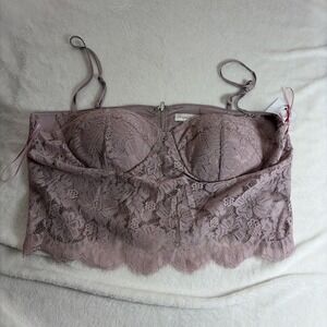 Rose Velvet Lace Corset‎ Women's NWT Size 3XL Mauve Purple Bustier Retro Vintage